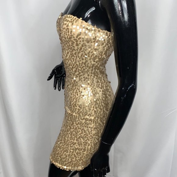 Symphony Gold Sequin Mini Strapless Dress - Picture 4 of 8
